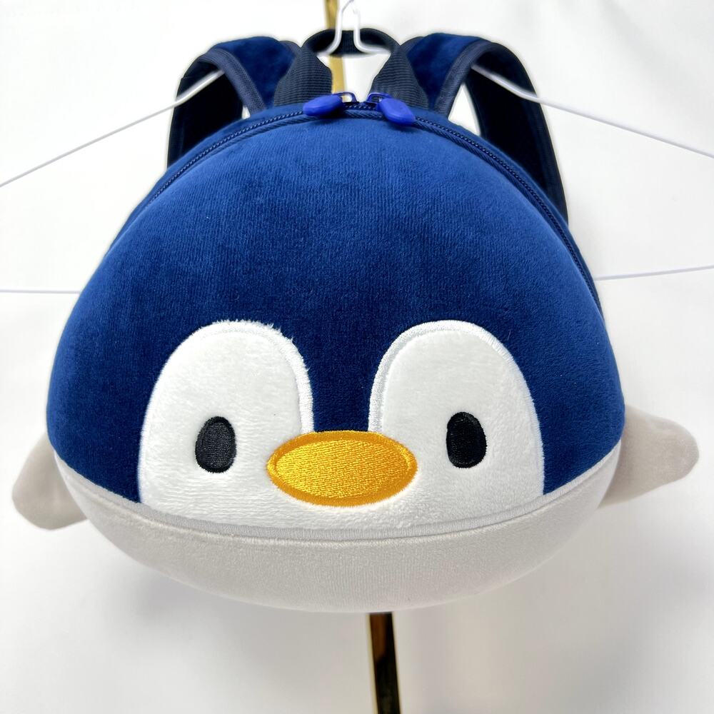 Child Blue & Gray Plush Cartoon Penguin Backpack Two Zipper Kid